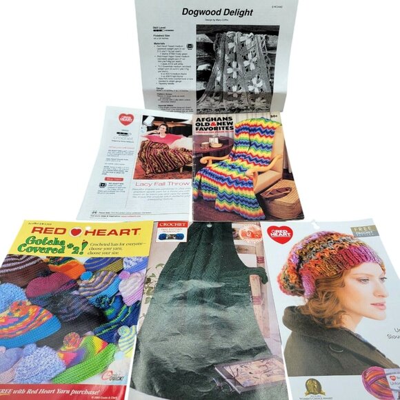 Coats & Clark Other - Crochet Patterns Afghans Blankets Throws Beanies Slouchy Hat Mixed Lot of 12